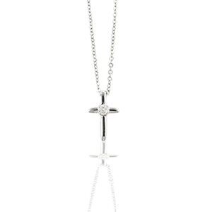 Tiny Sterling Silver Cross Necklace w/Cz Accent - New w/Tags